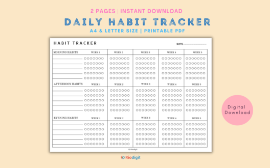 Daily Habit Tracker Printable (FREE) - Riodigit