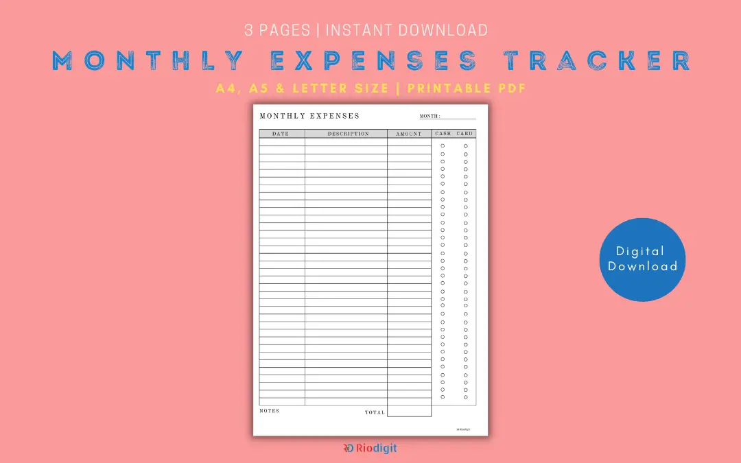 expense tracker checklist yearly printable