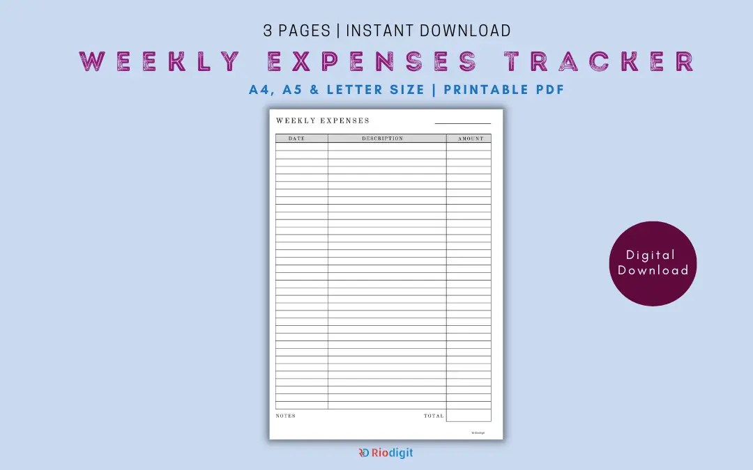 Weekly Expenses Tracker Printable (FREE) - Riodigit
